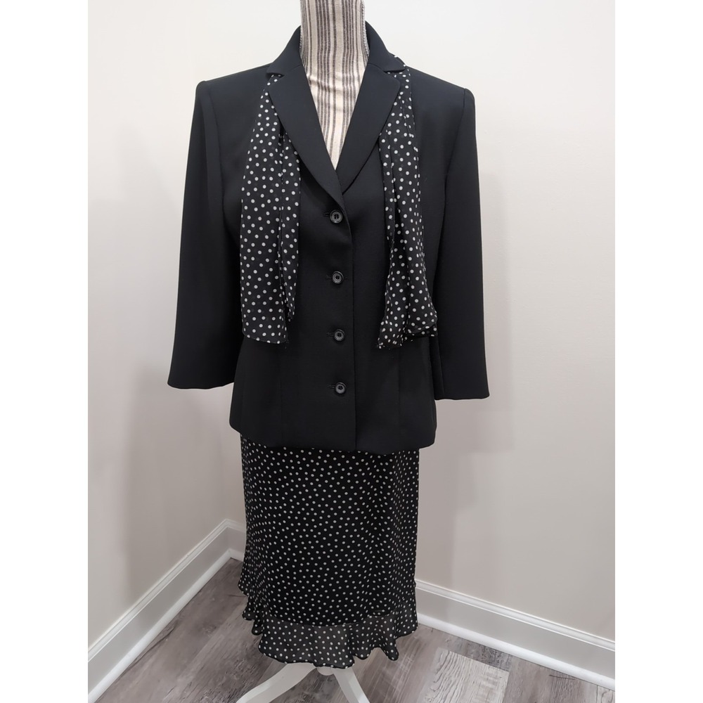 Vintage Le Suit 90's Blazer Skirt Set With Matching Scarf Women's Size 12 Career
